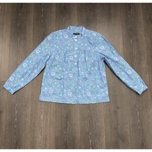 J Crew Fresco Cotton Poplin Floral Blouse Sz Small Blue Cottagecore Preppy Boho